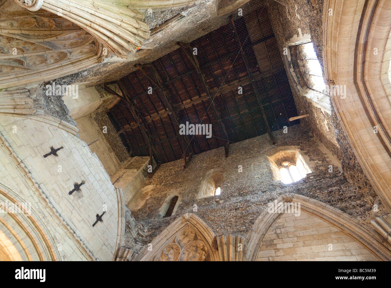 Innenansicht des Daches des Abbey Gate tower in Bury St Edmunds, Suffolk, UK Stockfoto