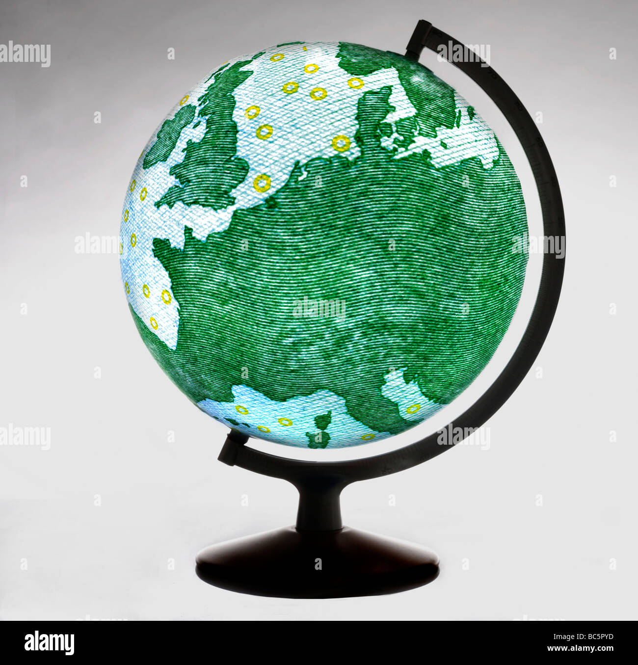 Globus von 100 Euro-Schein Rückseite Stockfoto