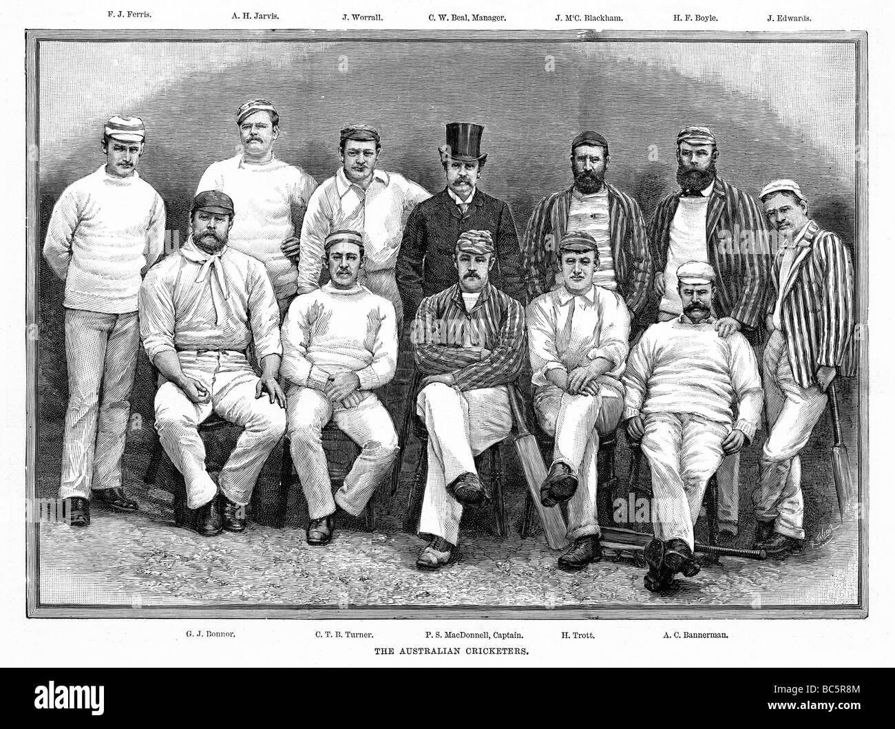 Australian Cricket Team 1888 Gravur der Asche bereisen Cricketers in England Testreihen durch die Gastgeber 2: 1 gewonnen Stockfoto