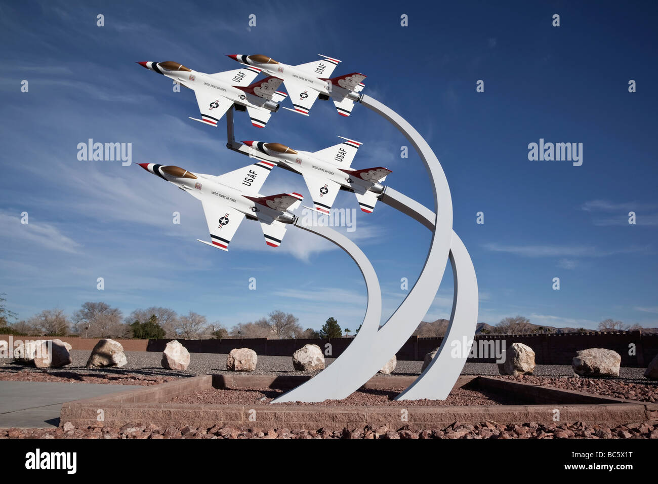 Die Thunderbirds-Denkmal am Nellis AFB Nevada, USA Stockfoto