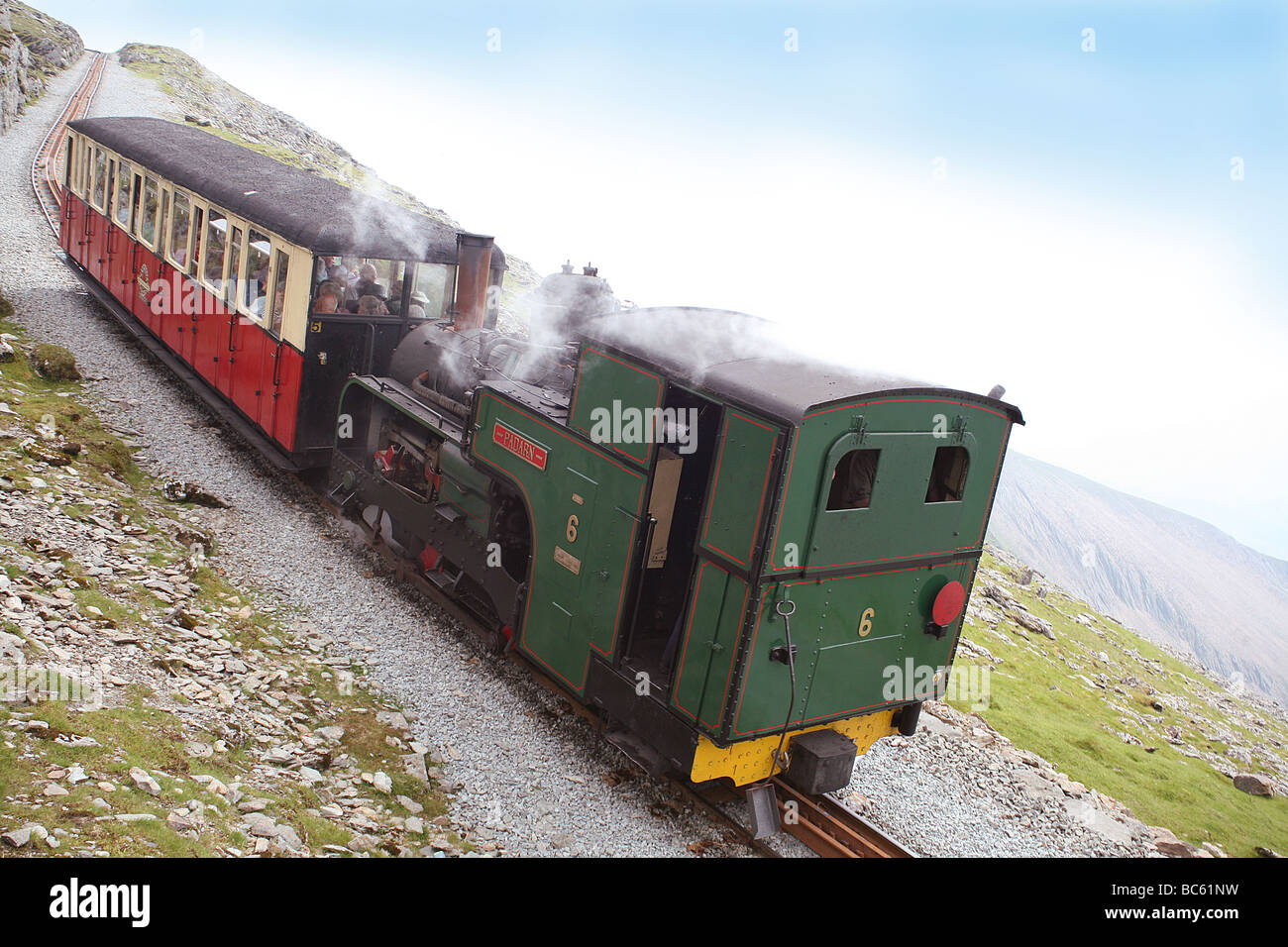 Snowdon Dampfmaschine Bergbahn track Stockfoto