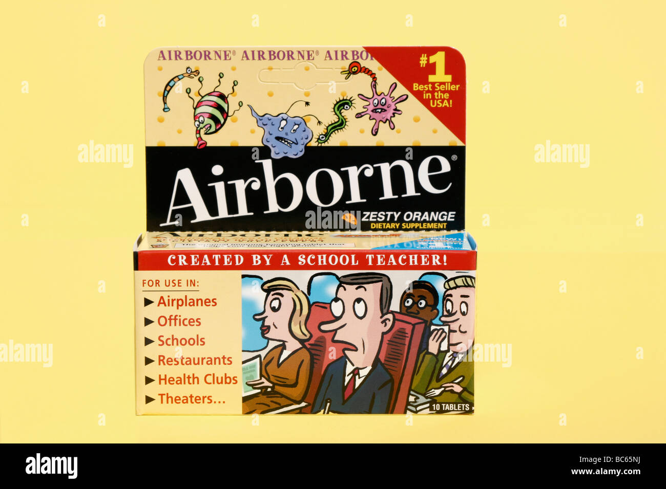 In der Luft Formel Gesundheitspaket das behauptet, Erkältungen und Grippe zu verhindern.  Die FTC verfügte, dass Airborne fälschlicherweise beworben wurde. Stockfoto