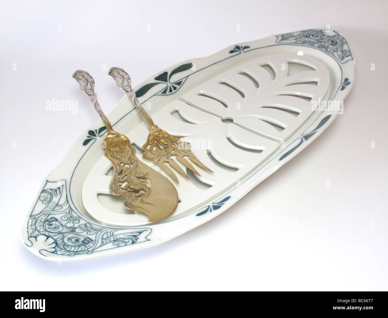 Antike Jugendstil Deutsch Silberfisch Servern von Bruckmann um 1900 Stockfoto