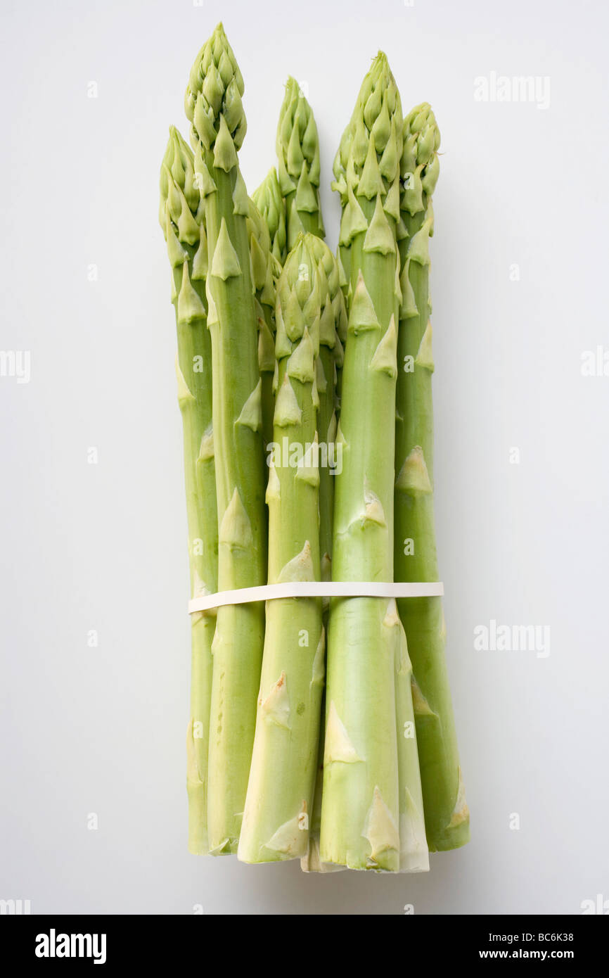 Ein Bündel grüner Spargel auf weißem Hintergrund- Stockfoto