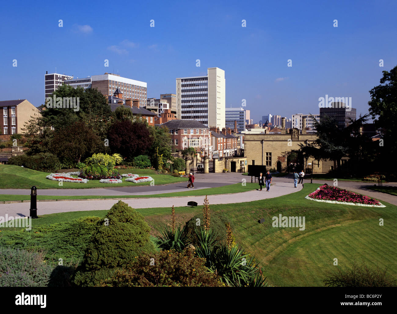 Skyline der Stadt Nottingham betrachtet aus dem Schlossgarten Stockfoto