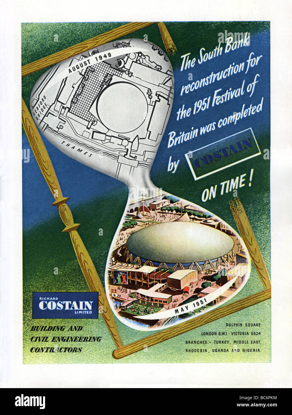 1951-Farbe Anzeige für den Aufbau und engineering-Unternehmen Costain Stockfoto