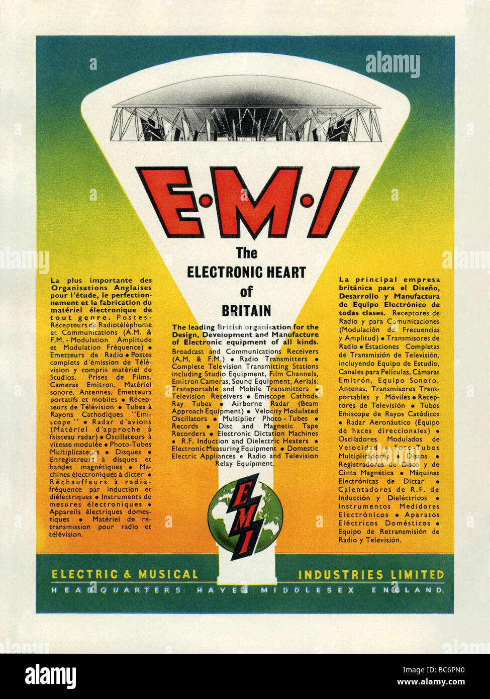 1951-Farbe Anzeige für EMI (Elektro- und Musical Industries), Hayes, Middlesex, England Stockfoto