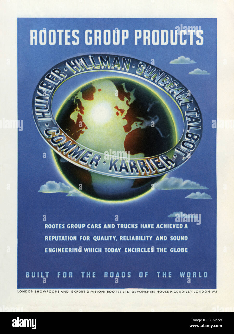 1951 Farbe Werbung für britische Pkw- und Nfz-Hersteller Rootes-Gruppe Stockfoto