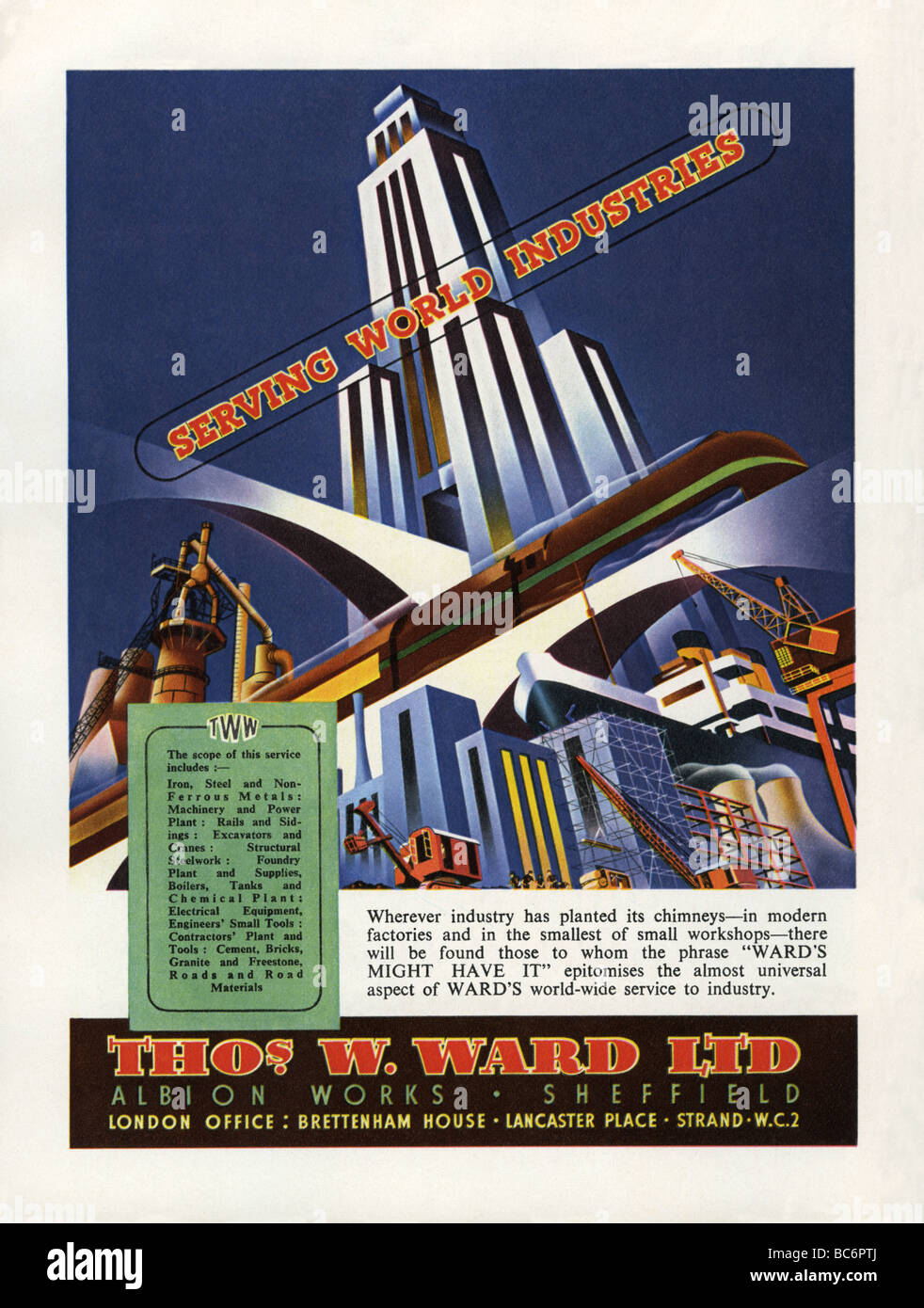 1951 Farbe Werbung für Industrieanlagen und Ausrüster Thomas Ward Ltd, Sheffield, Yorkshire, England Stockfoto