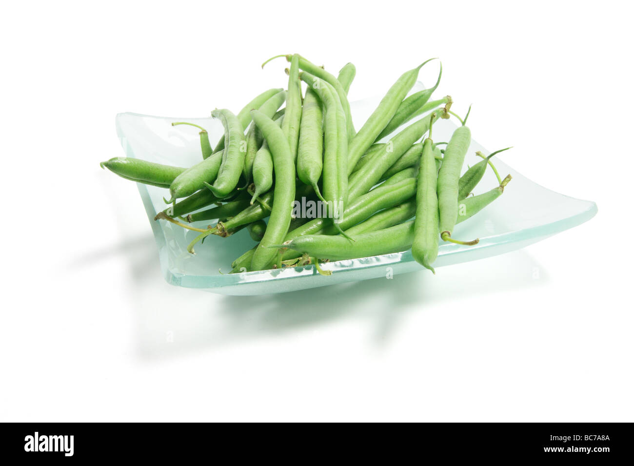 Teller mit grünen Bohnen Stockfoto