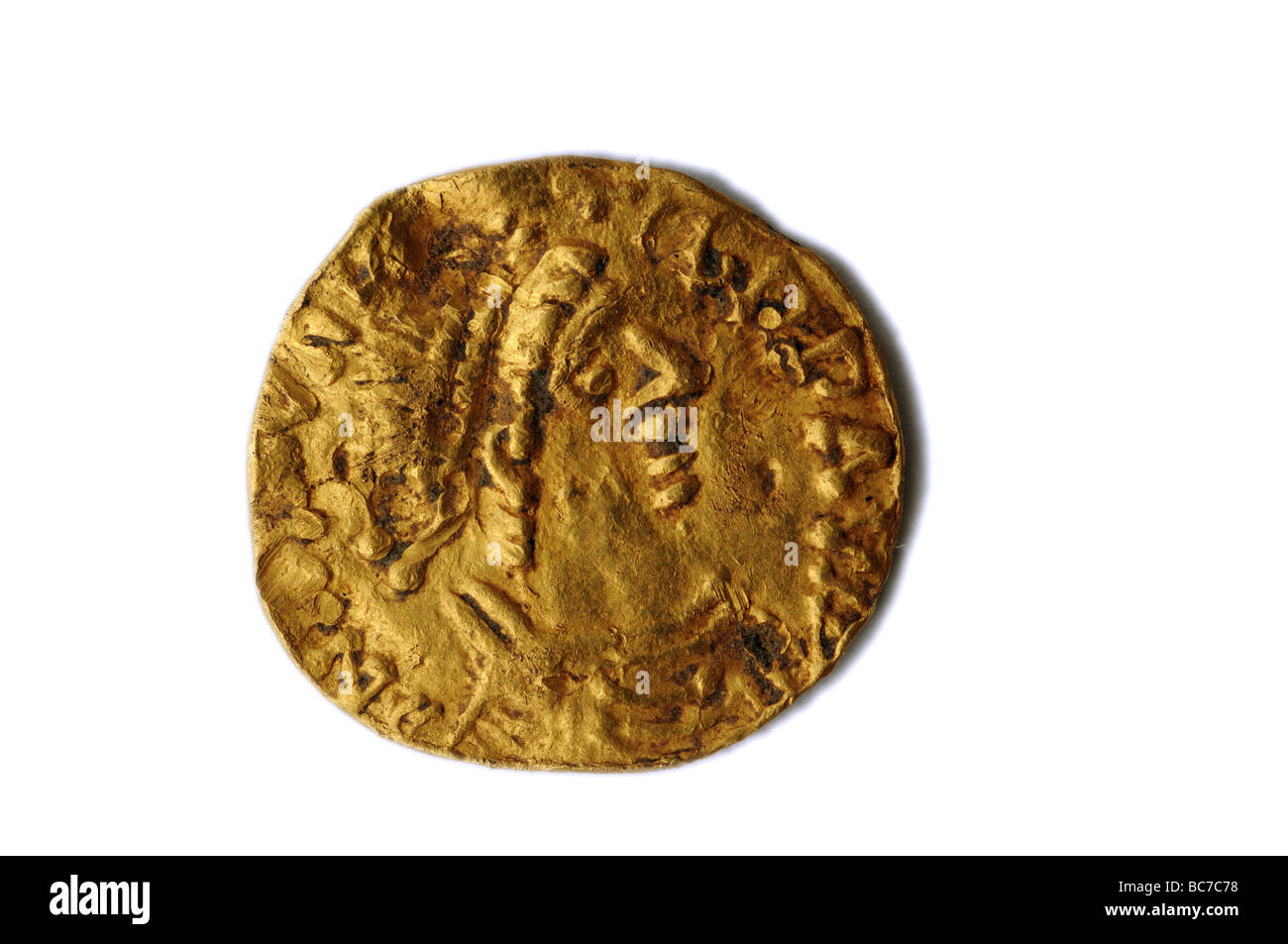 Eine sehr seltene gold römischen Tremiss, einer der geschätzten sechs bekannt in der Welt Stockfoto