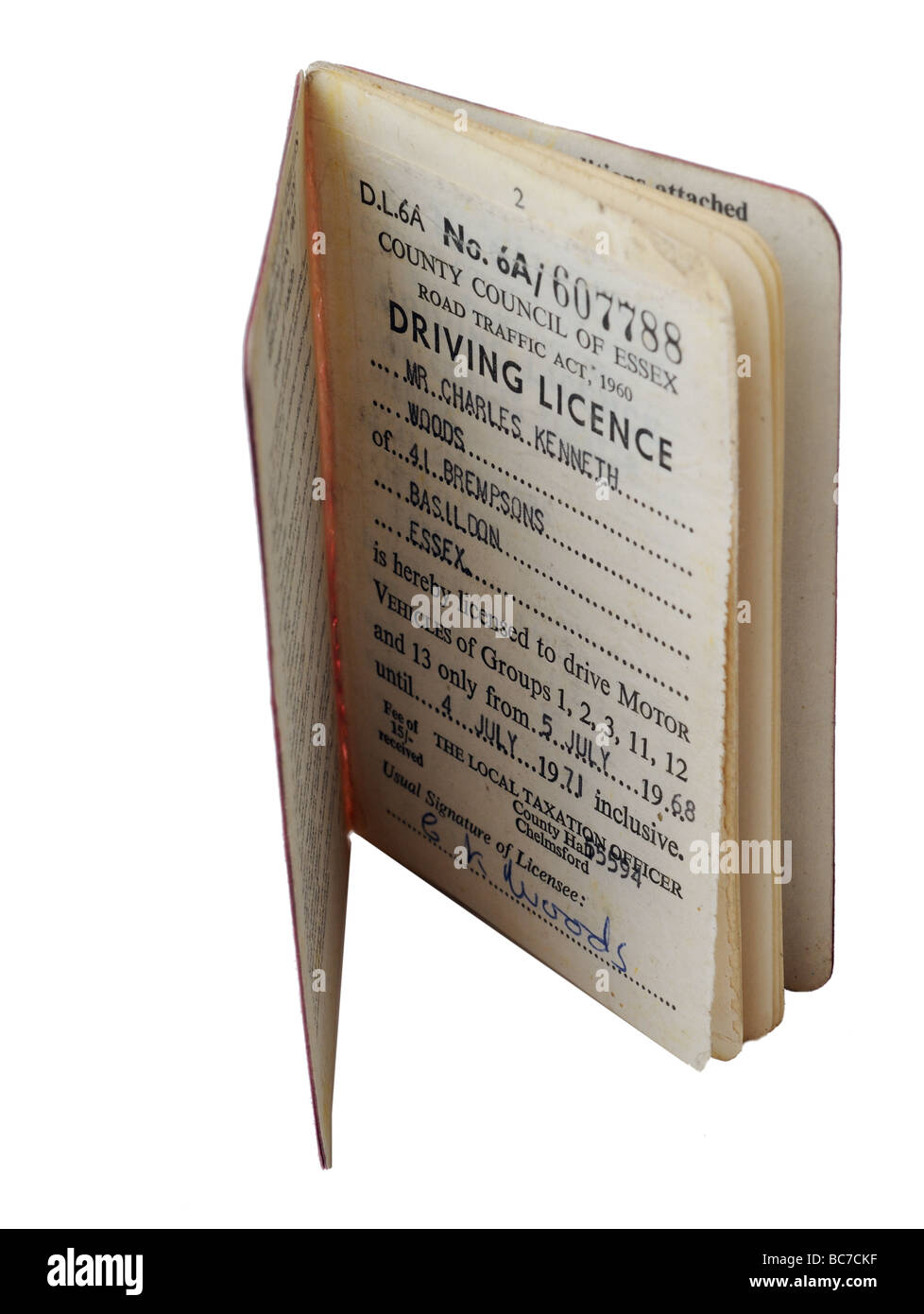 Einer alten britischen Führerschein der 1960er Jahre Stockfoto