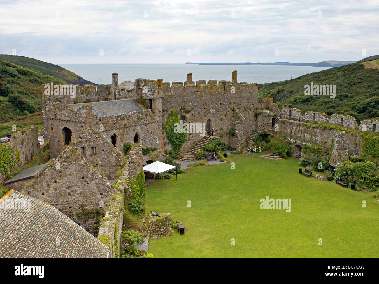 Manorbier Castle in West-Wales Stockfoto