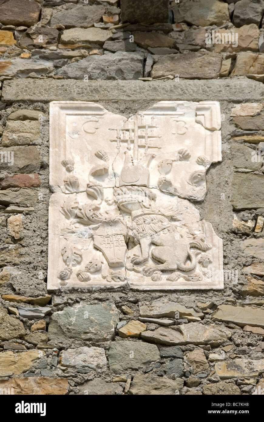 Die heraldische qualitätvollsten oder Wappen von Malaspina Fosdinovo, Massa Carrara, Toskana Italien Stockfoto