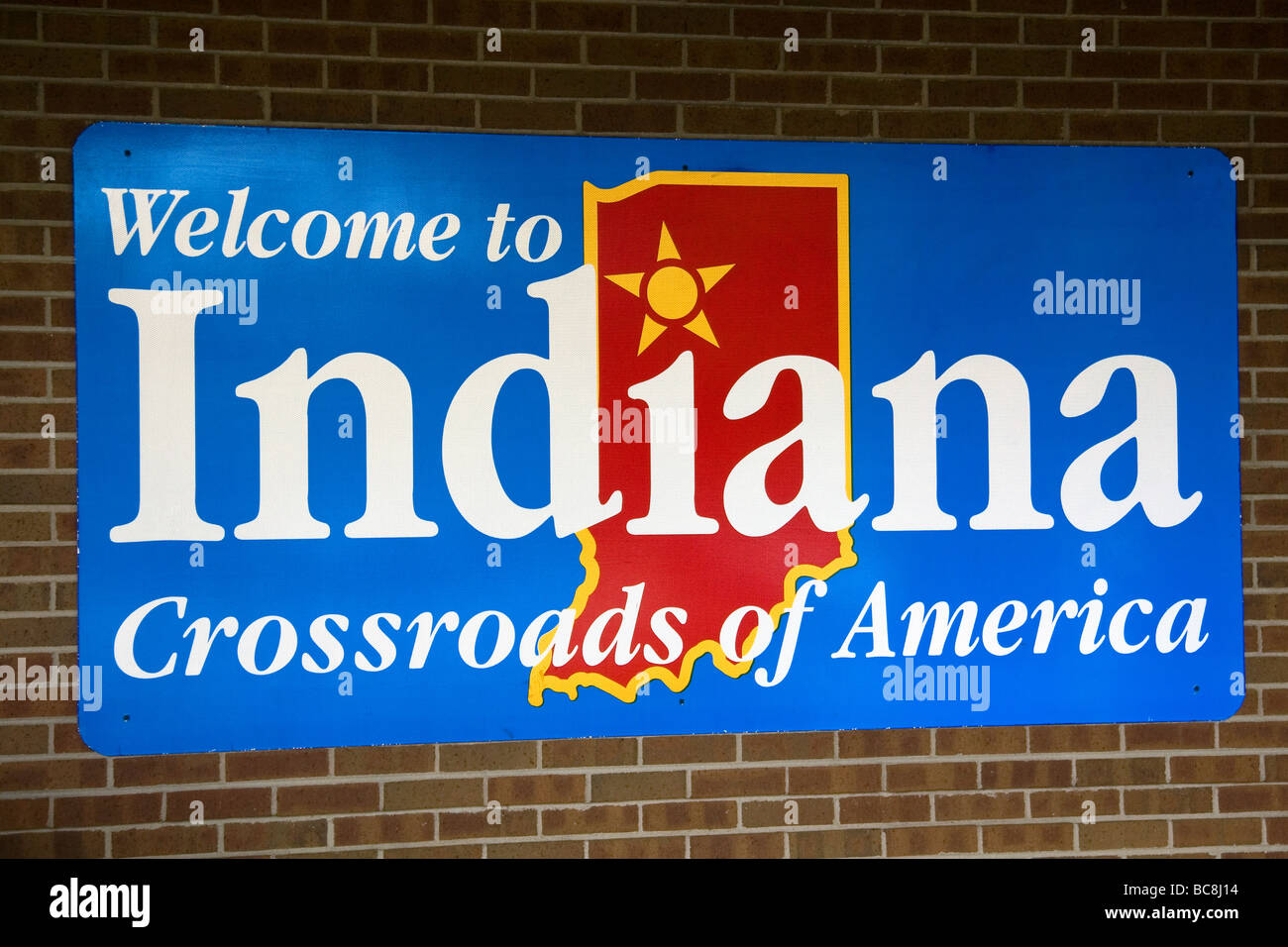 Herzlich Willkommen Sie in Indiana Zeichen entlang der Interstate 70 USA Stockfoto
