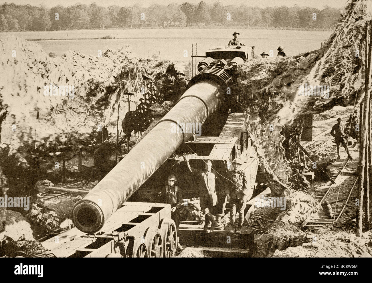 Eine amerikanische 14 Zoll Canon in Lage an der Westfront. Stockfoto