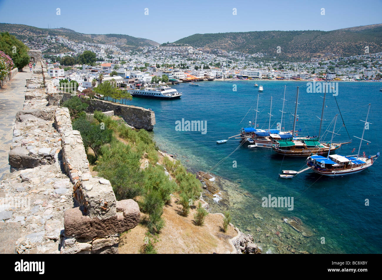 Blick auf Bodrum Bay von der Burg in der Türkei Stockfoto
