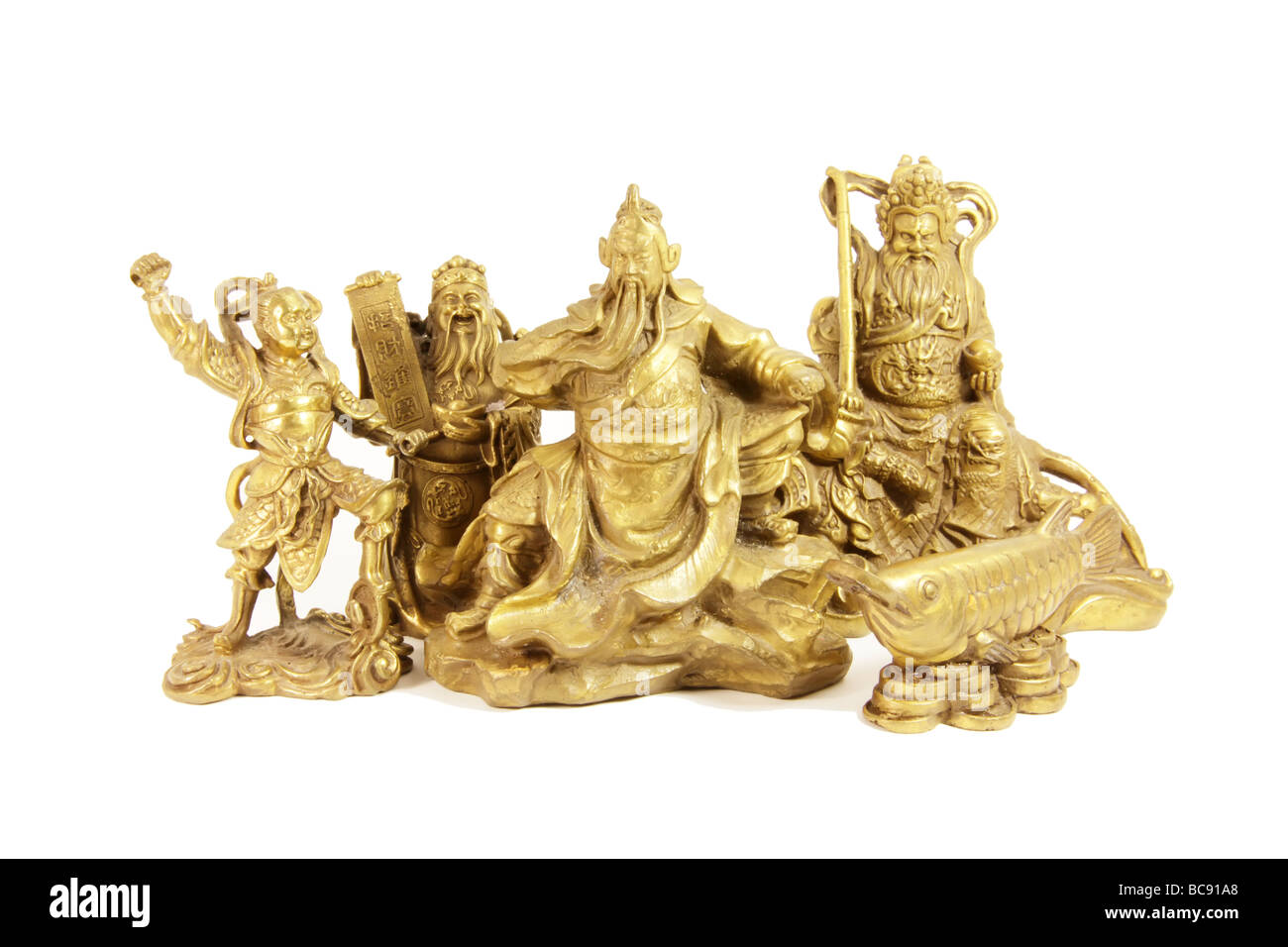 Chinesische Gottheiten und Götter in Messing Statuen Stockfoto