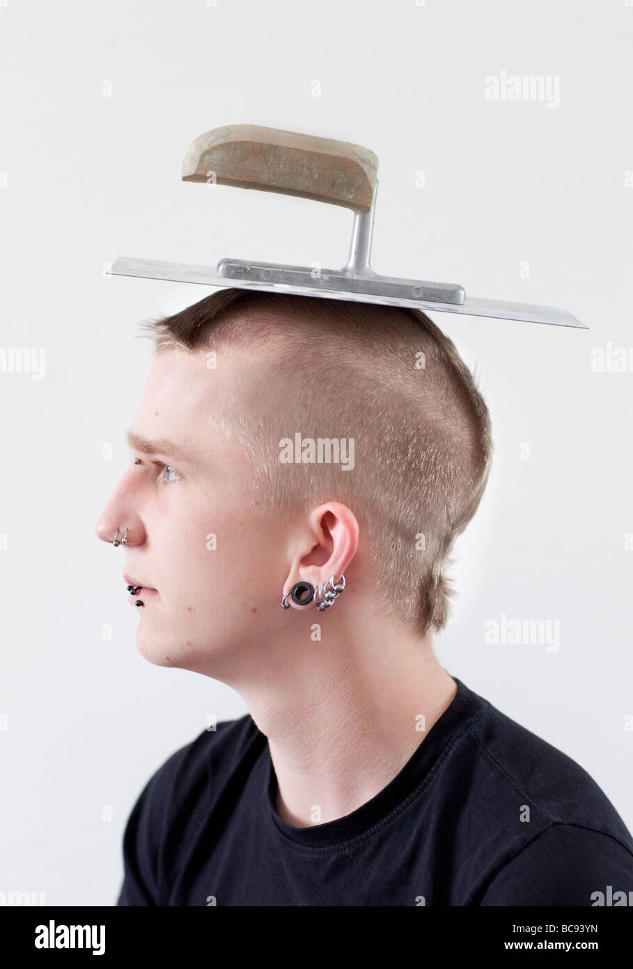 Punk-Bowls Bürste auf dem Kopf Stockfoto