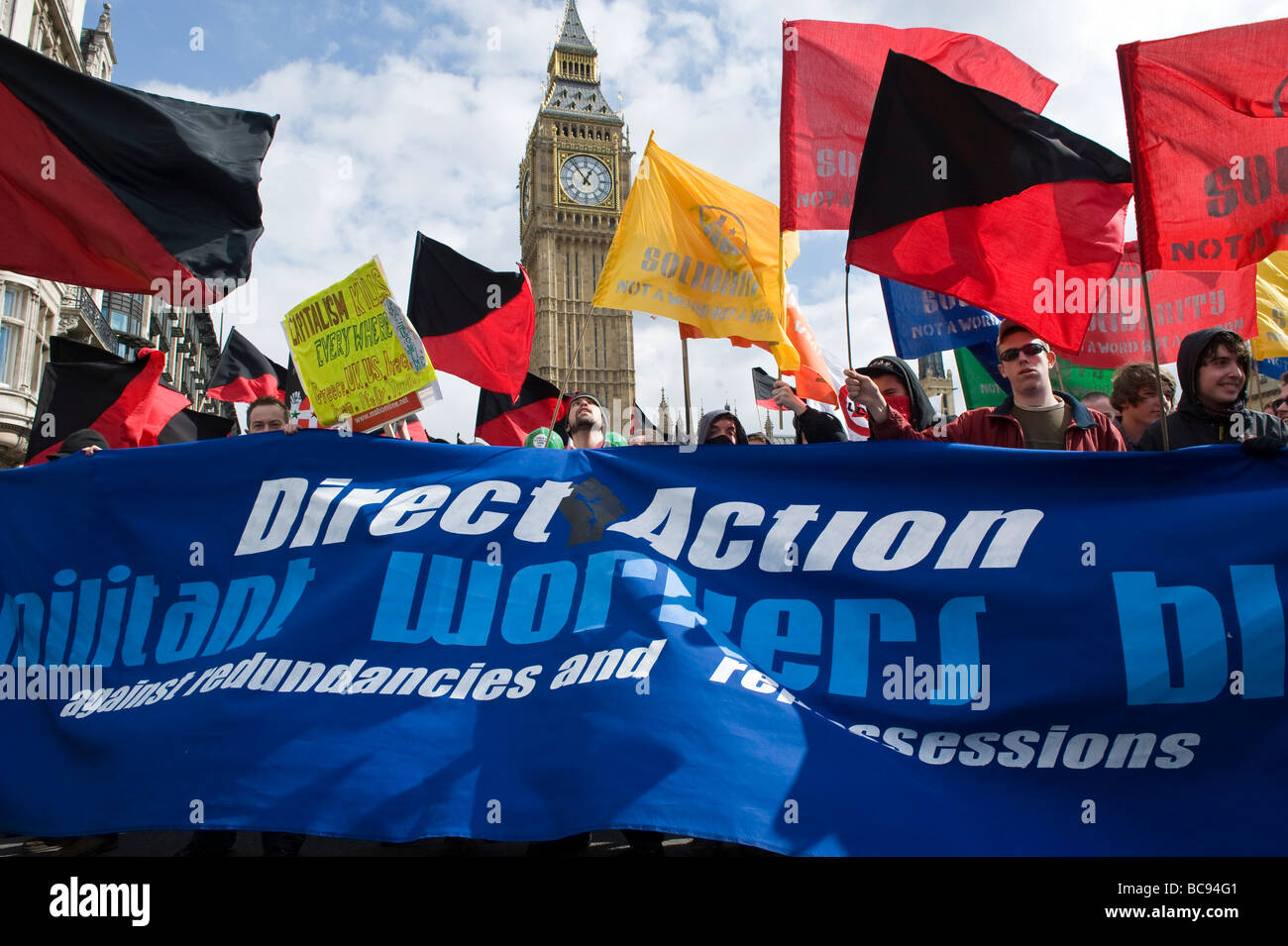 Marsch für Arbeitsplätze, Gerechtigkeit und Klima vor dem G20-Gipfel in London, direkte Aktion Stockfoto