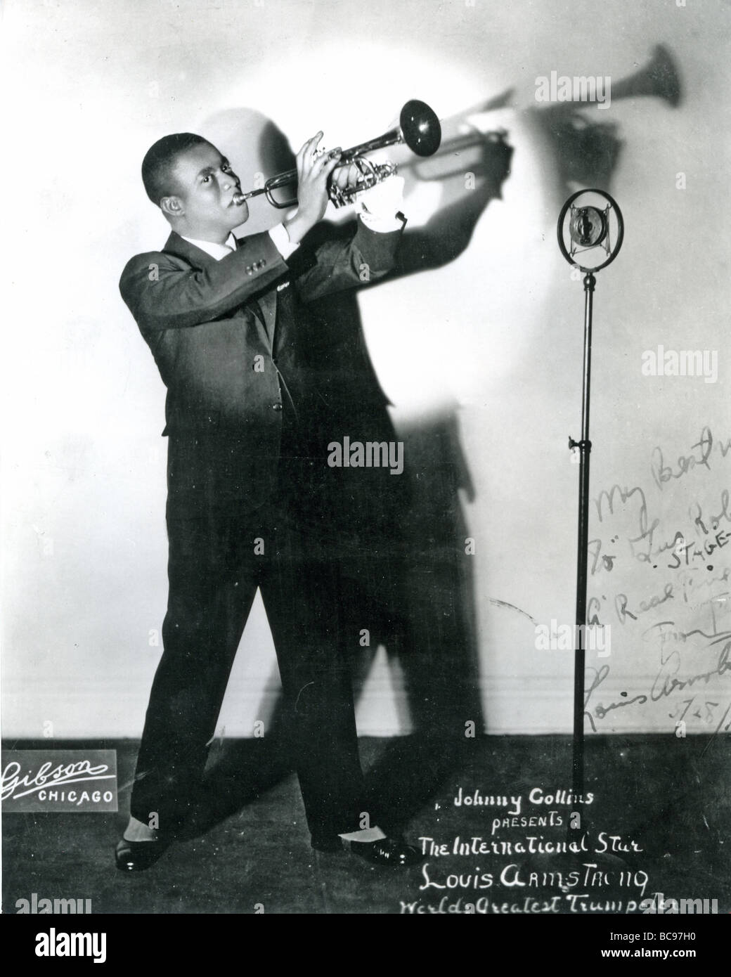 LOUIS ARMSTRONG signiertes Promo-Foto von der US-jazz-Musiker Stockfoto