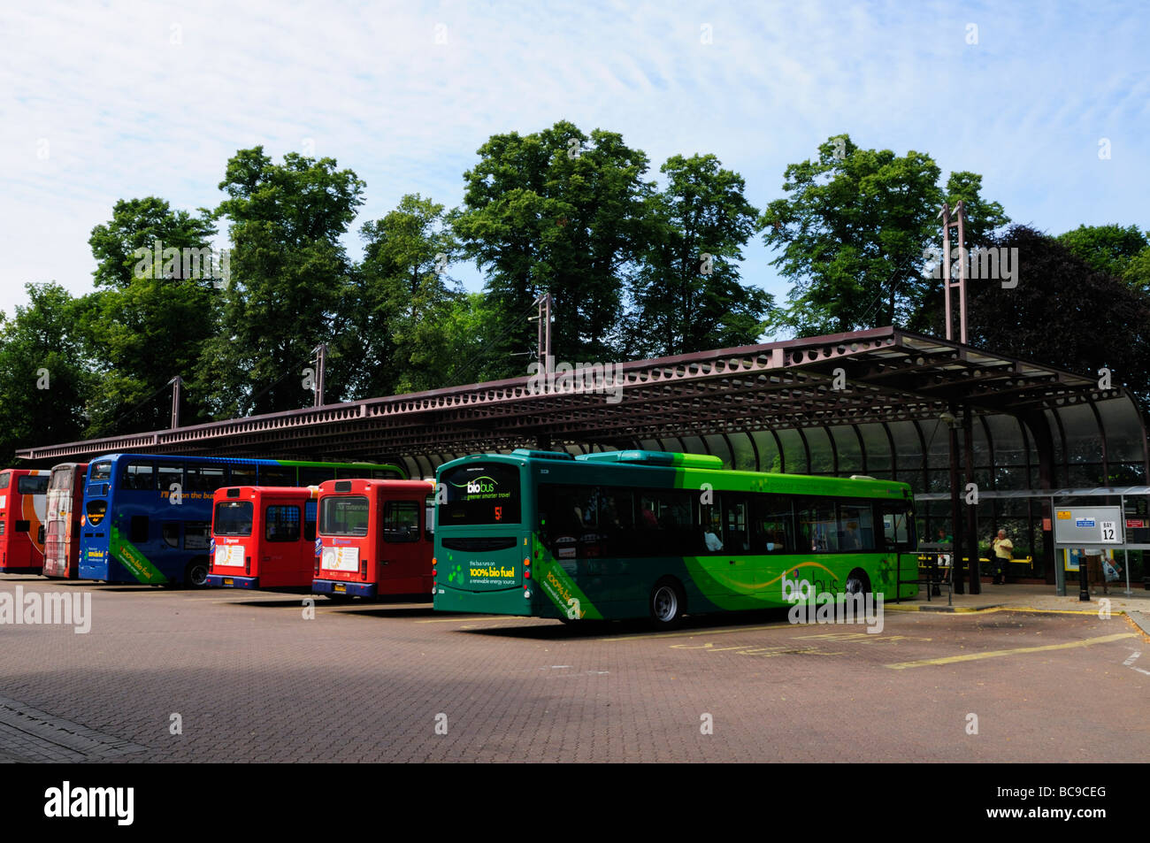 Schlagzeuger Straße Busbahnhof, Cambridge England UK Stockfoto