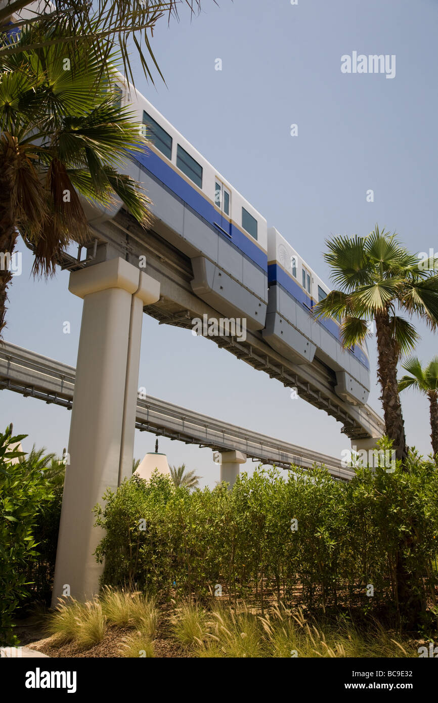 VAE Dubai Palm Jumeirah Monorail Zug und Strecke Stockfoto