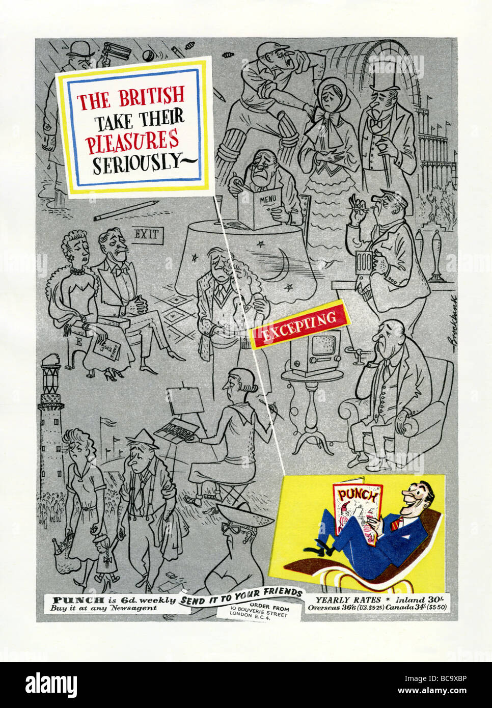 1951-Farbe Anzeige für Punch Magazine Stockfoto