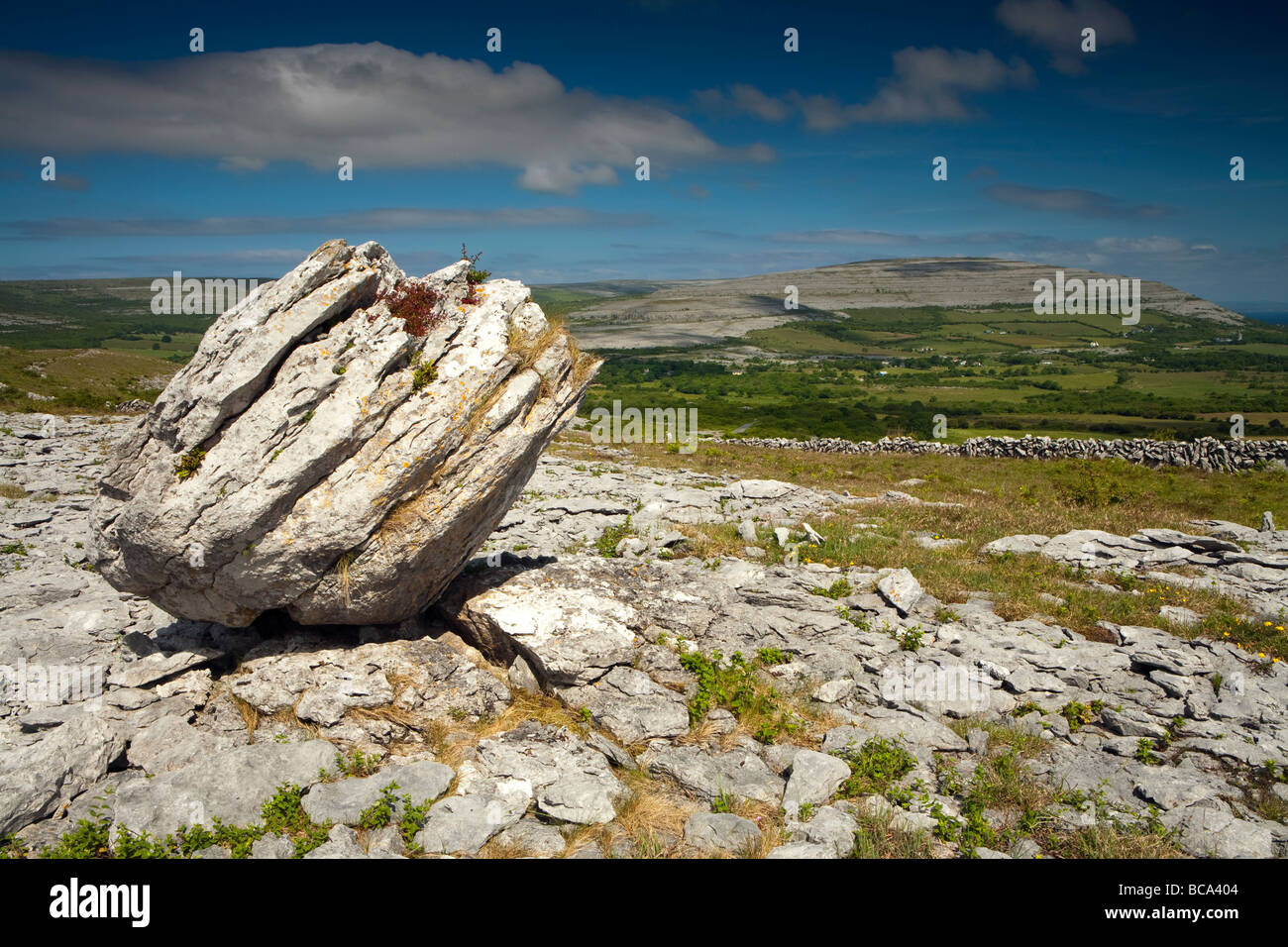 Ein Blick auf die Burren im County Clare, Irland, mit Blick auf den Berg Cappanawalla Stockfoto