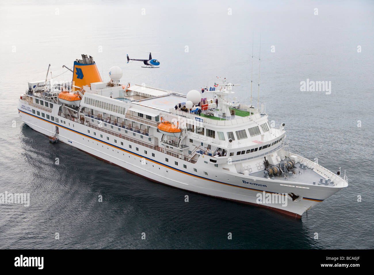 Luftaufnahme der Hubschrauberlandeplatz auf der MS Bremen, Kaikoura, Südinsel, Neuseeland Stockfoto