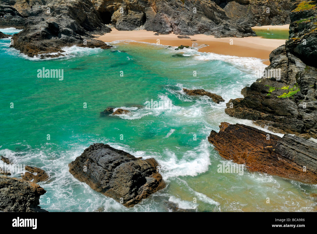 Portugal, Alentejo: Blick zum Strand Praia Grande in Porto Covo Stockfoto