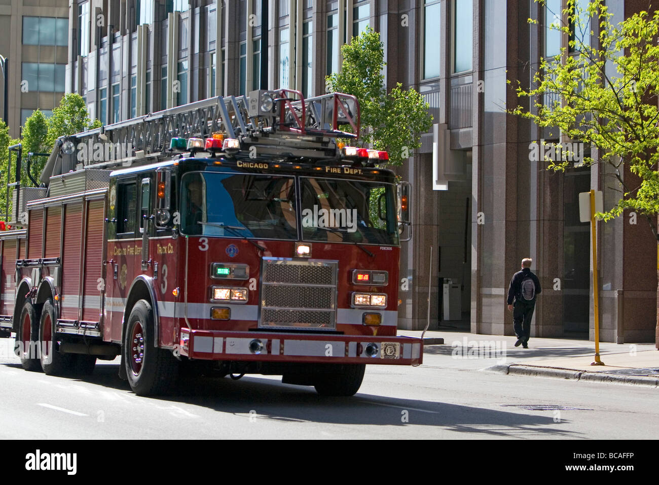 Feuerwehrauto in der Innenstadt von Chicago Illinois USA Stockfoto