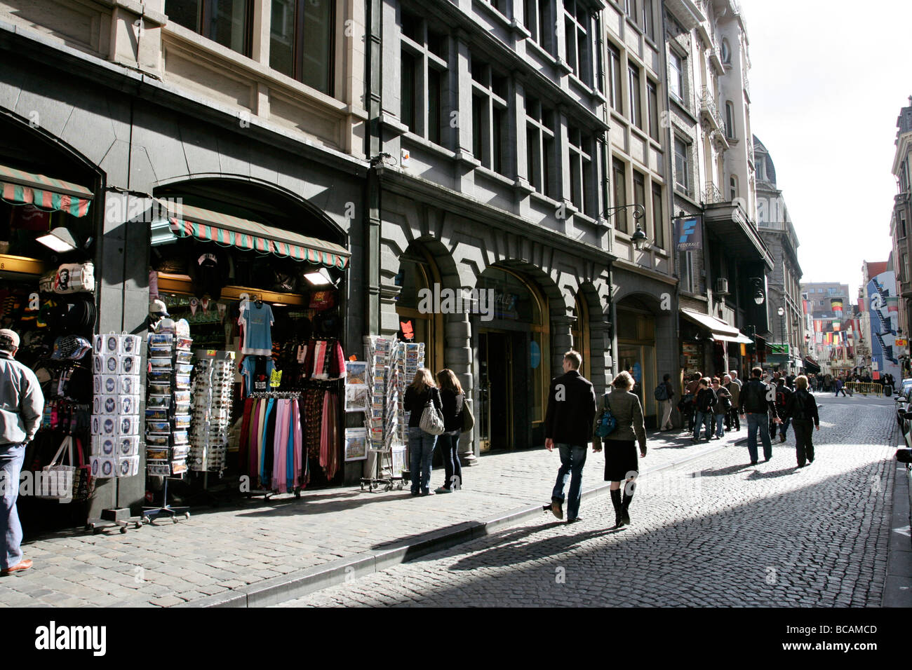 Engen Kopfsteinpflaster Straße in Brussel, Belgien Stockfoto