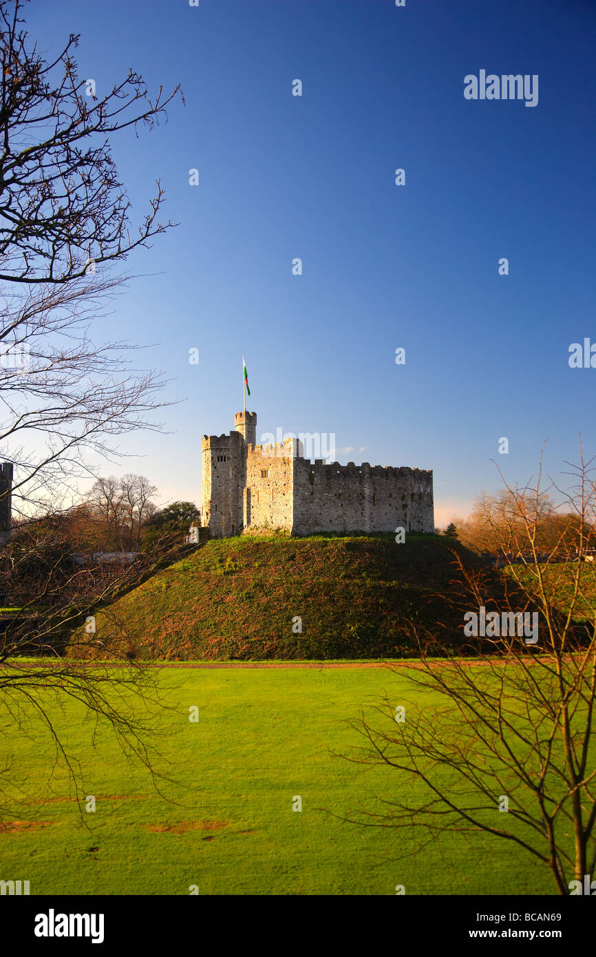 Norman Keep im Schloss von Cardiff, Cardiff, Wales, UK Stockfoto