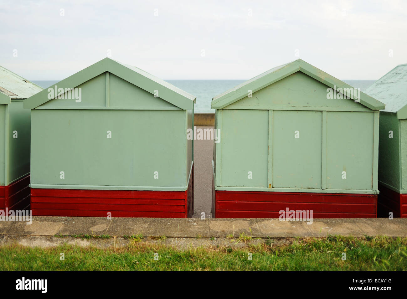 Strandhütten in brighton Stockfoto