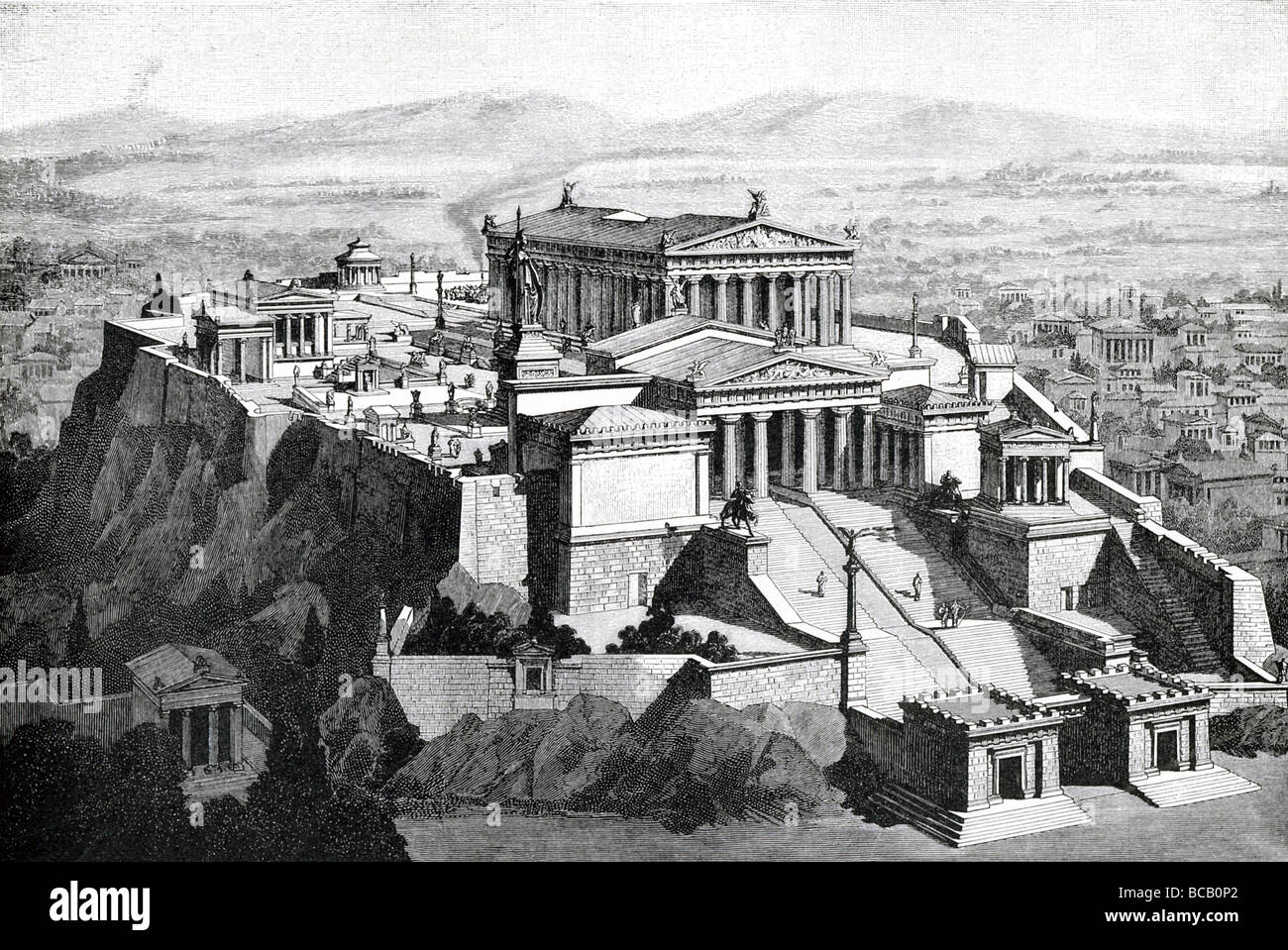 Die Akropolis in Athen, Griechenland, wie es aussah in der Antike mit