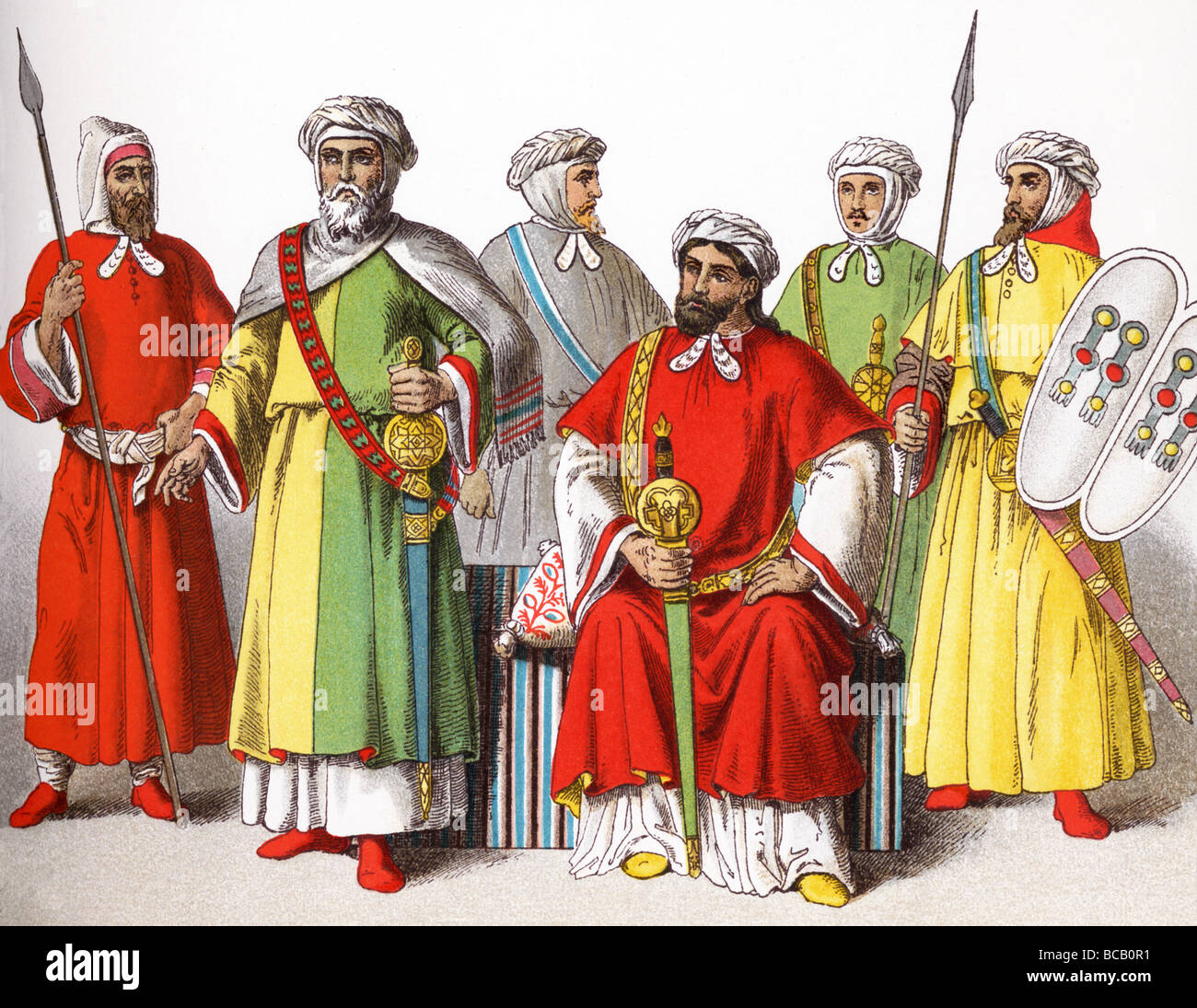 Die maurischen zahlen, in der Kleidung bis 1300 n. Chr., stellen vier Könige von Granada, ein Krieger, ein Krieger. Stockfoto