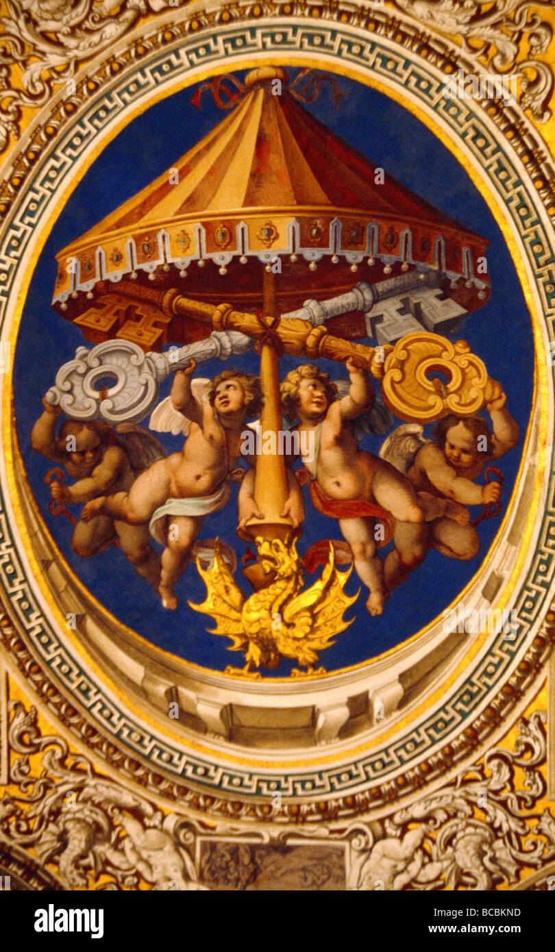 Vatikan Rom Italien Vatikan Museum Gemälde gekreuzt Schlüssel von St. Peter Stockfoto
