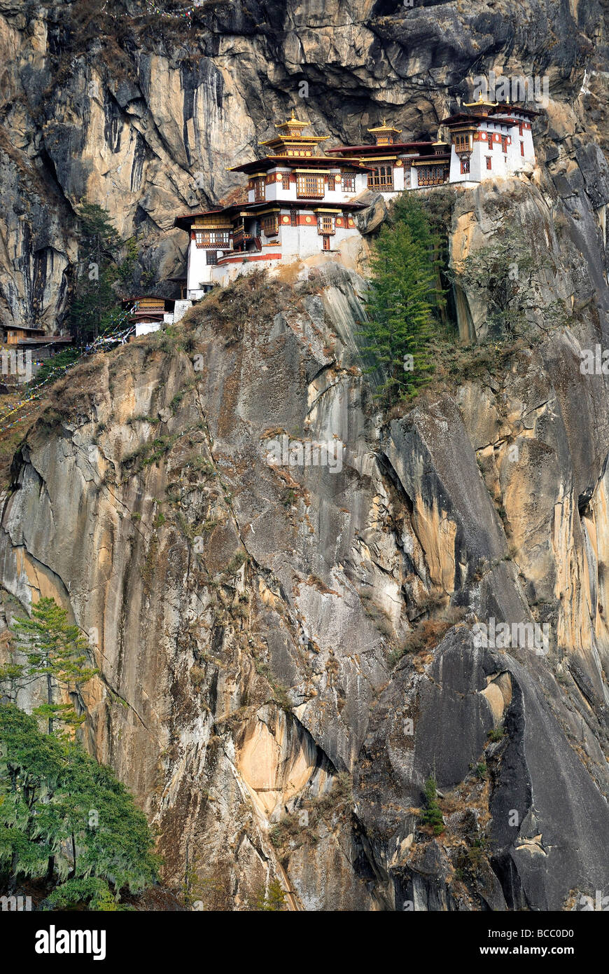 Bhutan, Paro Bezirk, Taktshang, Tiger Nest, Kloster von einer Klippe gehängt, Stockfoto