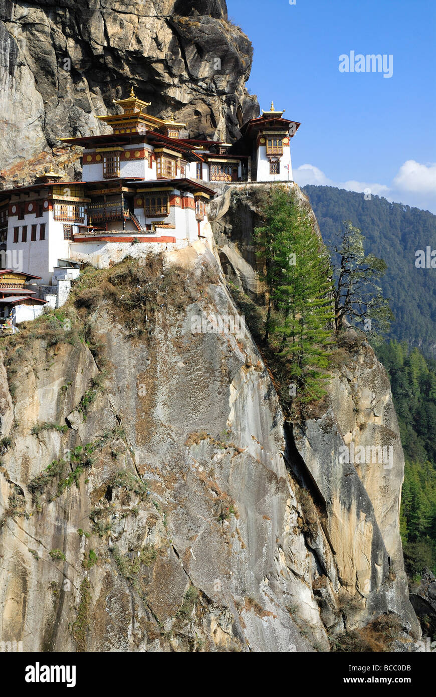 Bhutan, Paro Bezirk, Taktshang, Tiger Nest, Kloster von einer Klippe gehängt, Stockfoto