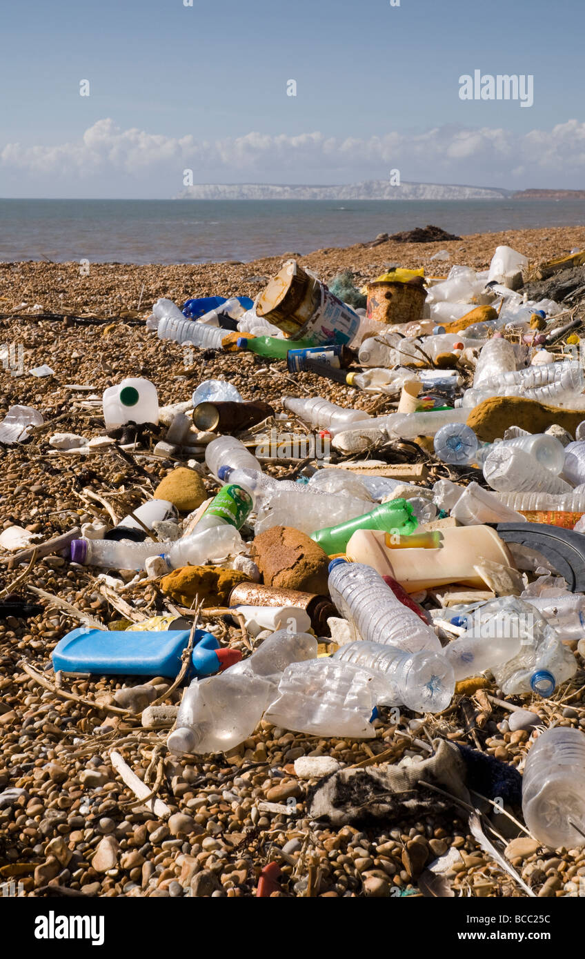 Müll an einer britischen Strand gespült Stockfoto