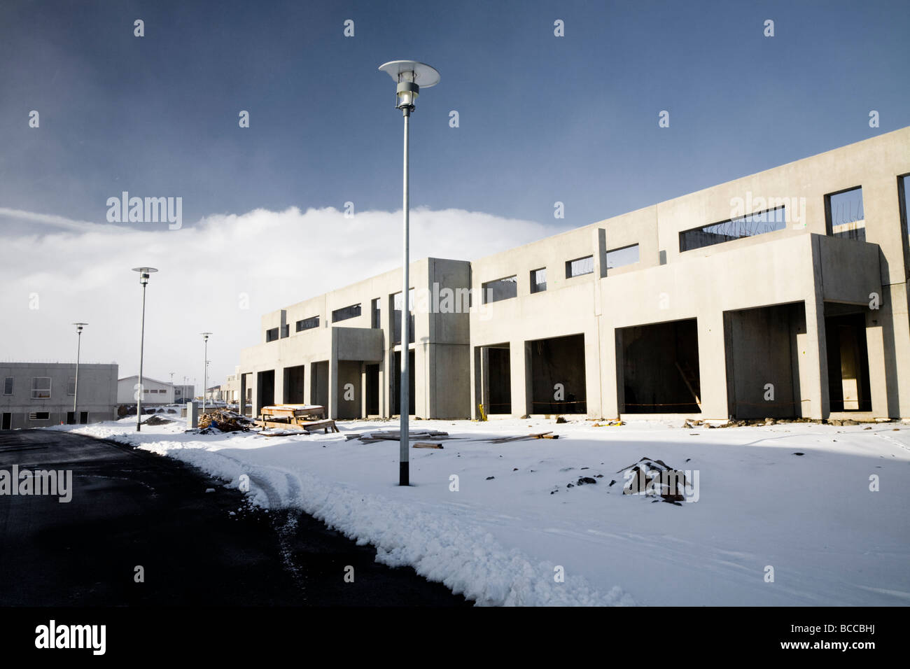 Wohnhäuser im Bau. Leirvogstunga, Mosfellsbaer Stadt, Island. Stockfoto