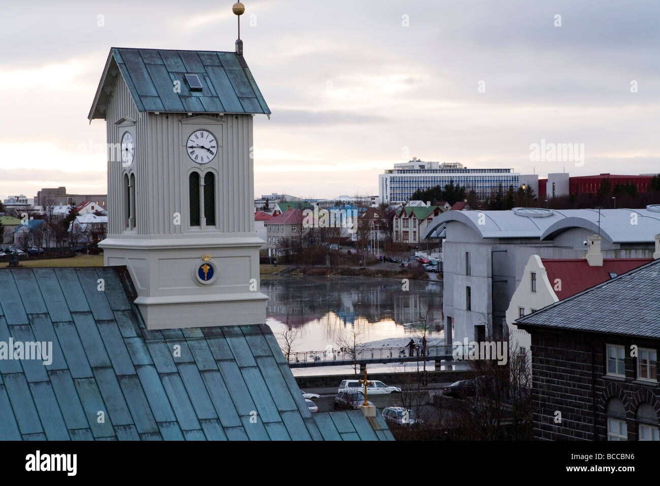 Blick über die Innenstadt von Reykjavik, vom berühmten Hotel Borg aus gesehen Stockfoto