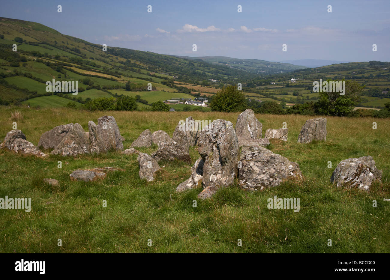 Ossians schwere Gericht Grab den Ruf, das Grab des Riesen und Krieger Dichter in den Glens of Antrim County antrim Stockfoto
