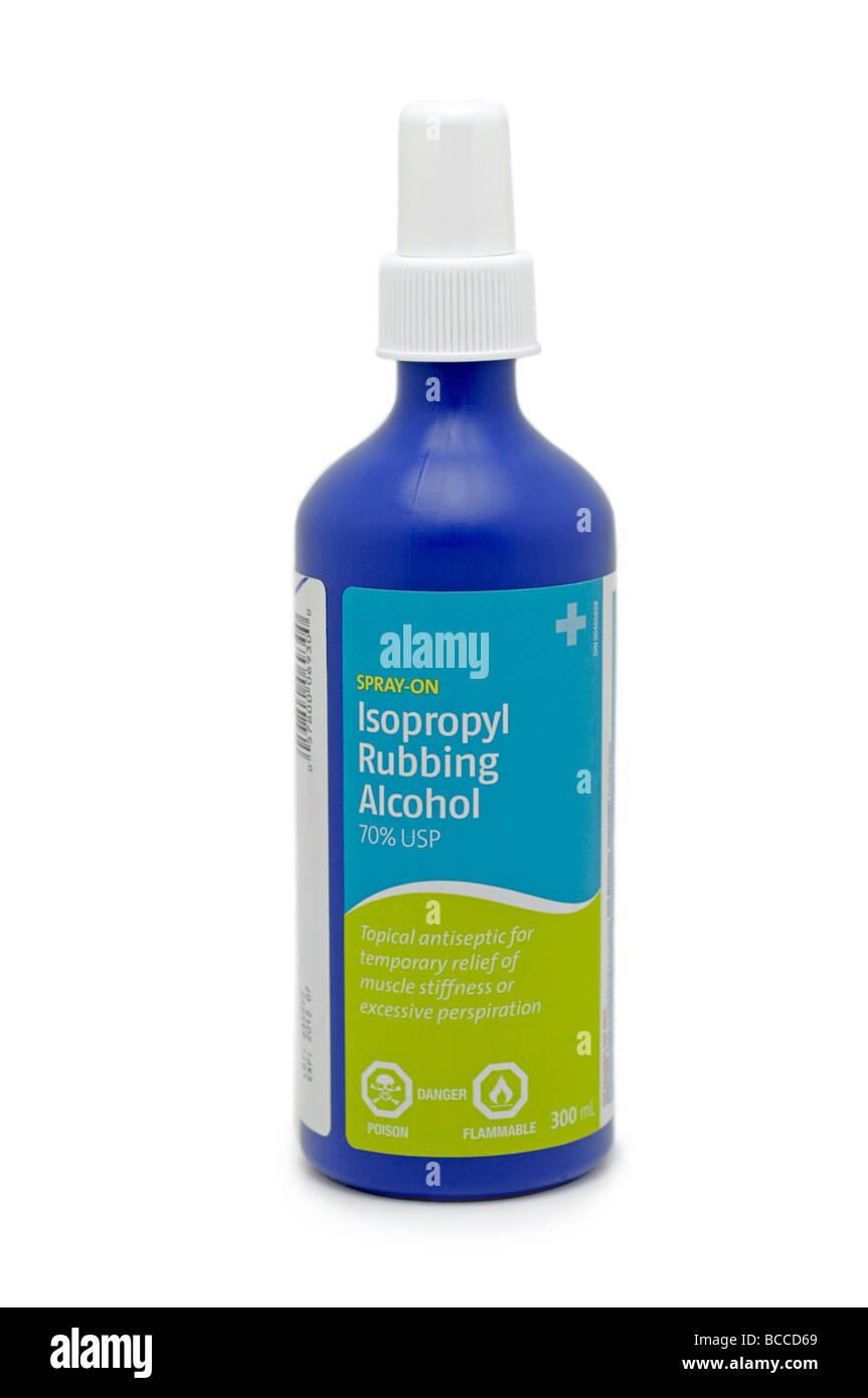 Sprühflasche mit Isopropylalkohol Stockfoto