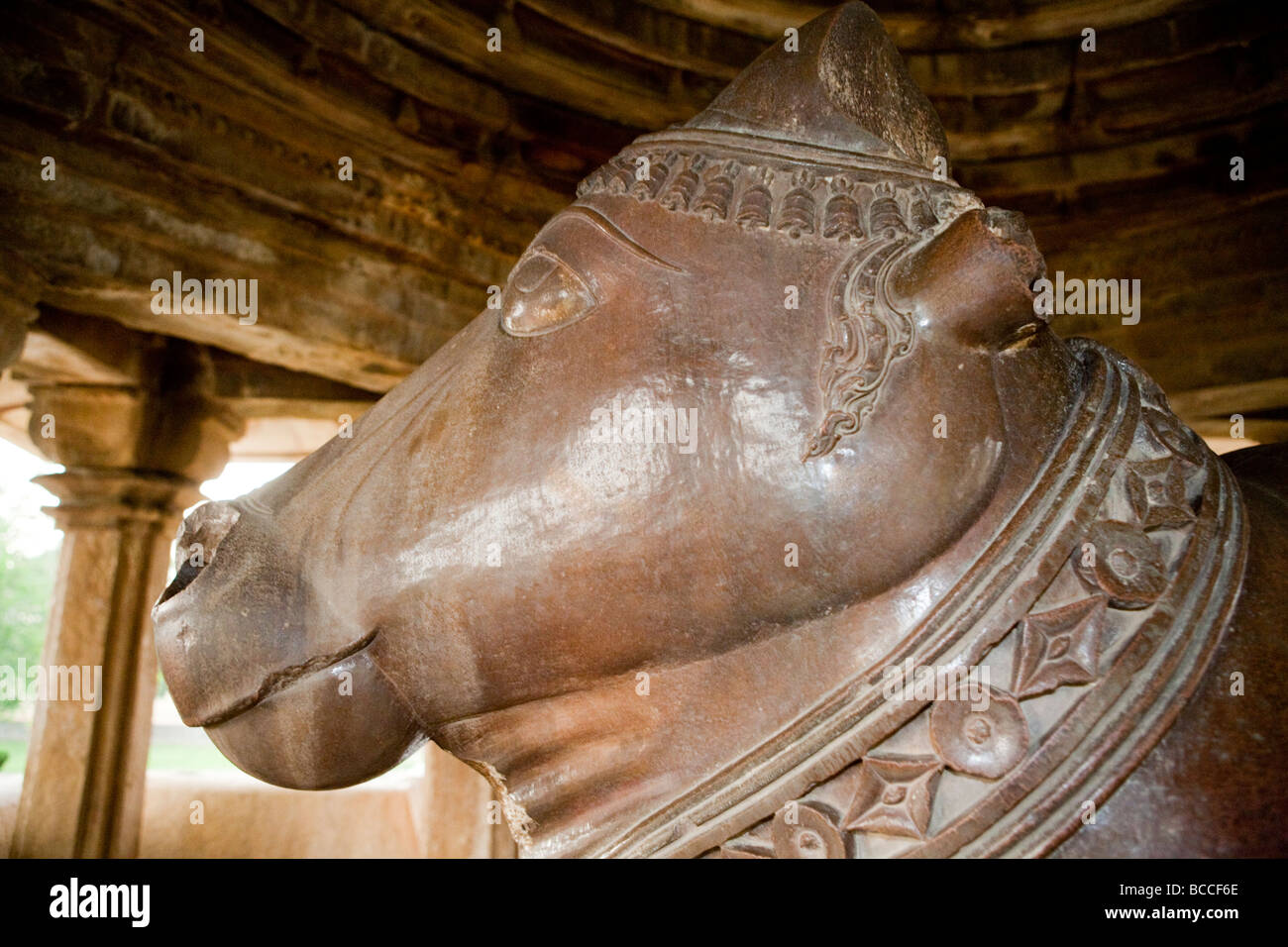 Ein Marmor Heilige Stier an der antiken Stätte von Khajuraho nördlichen Madhya Pradesh, Indien Stockfoto