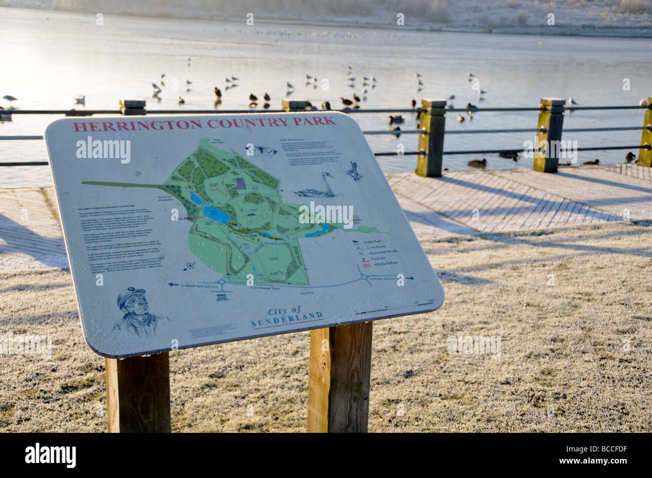 Herrington Country Park-Info-Tafel in Sunderland, England. Stockfoto