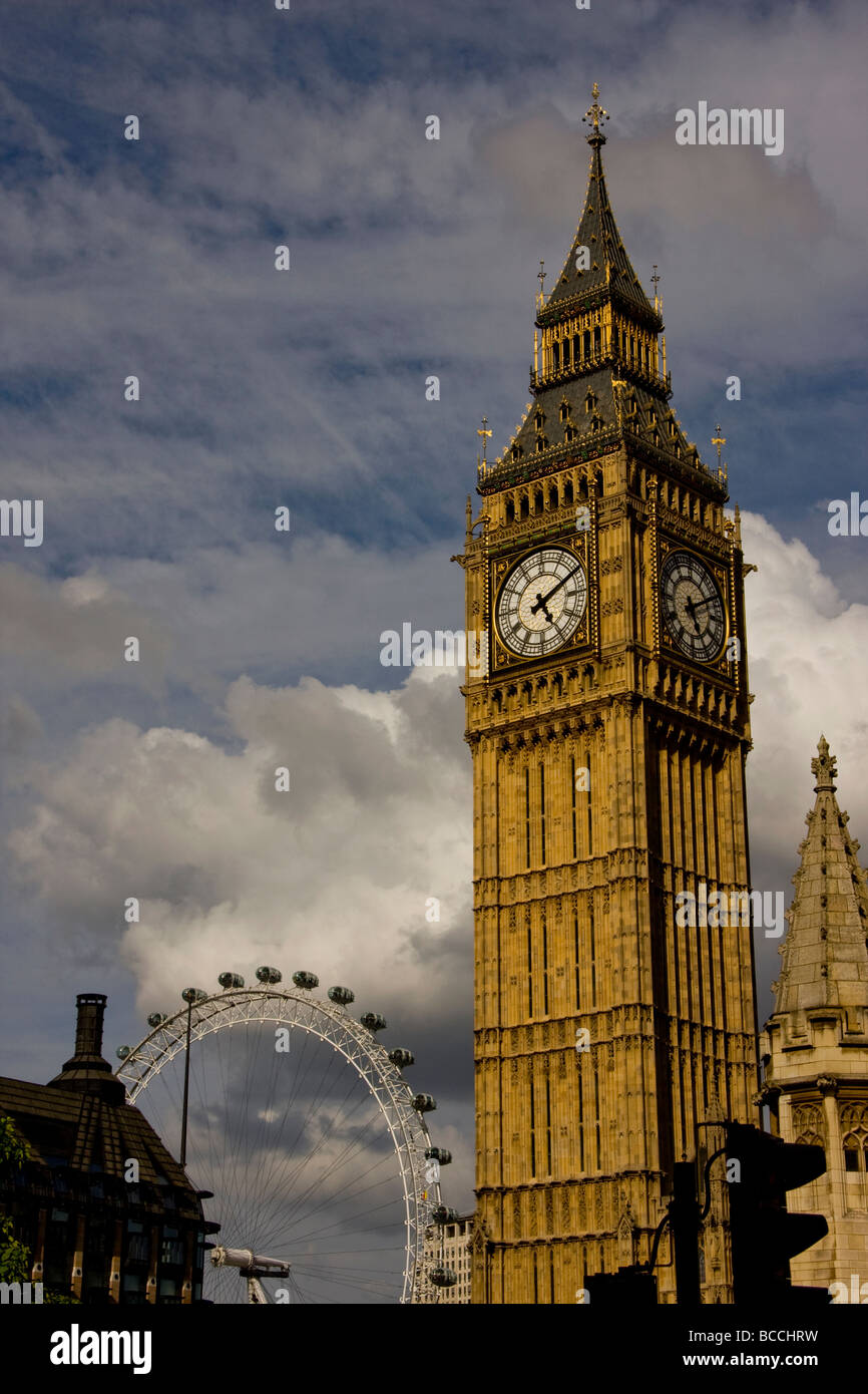 Big Ben und das London Eye Stockfoto