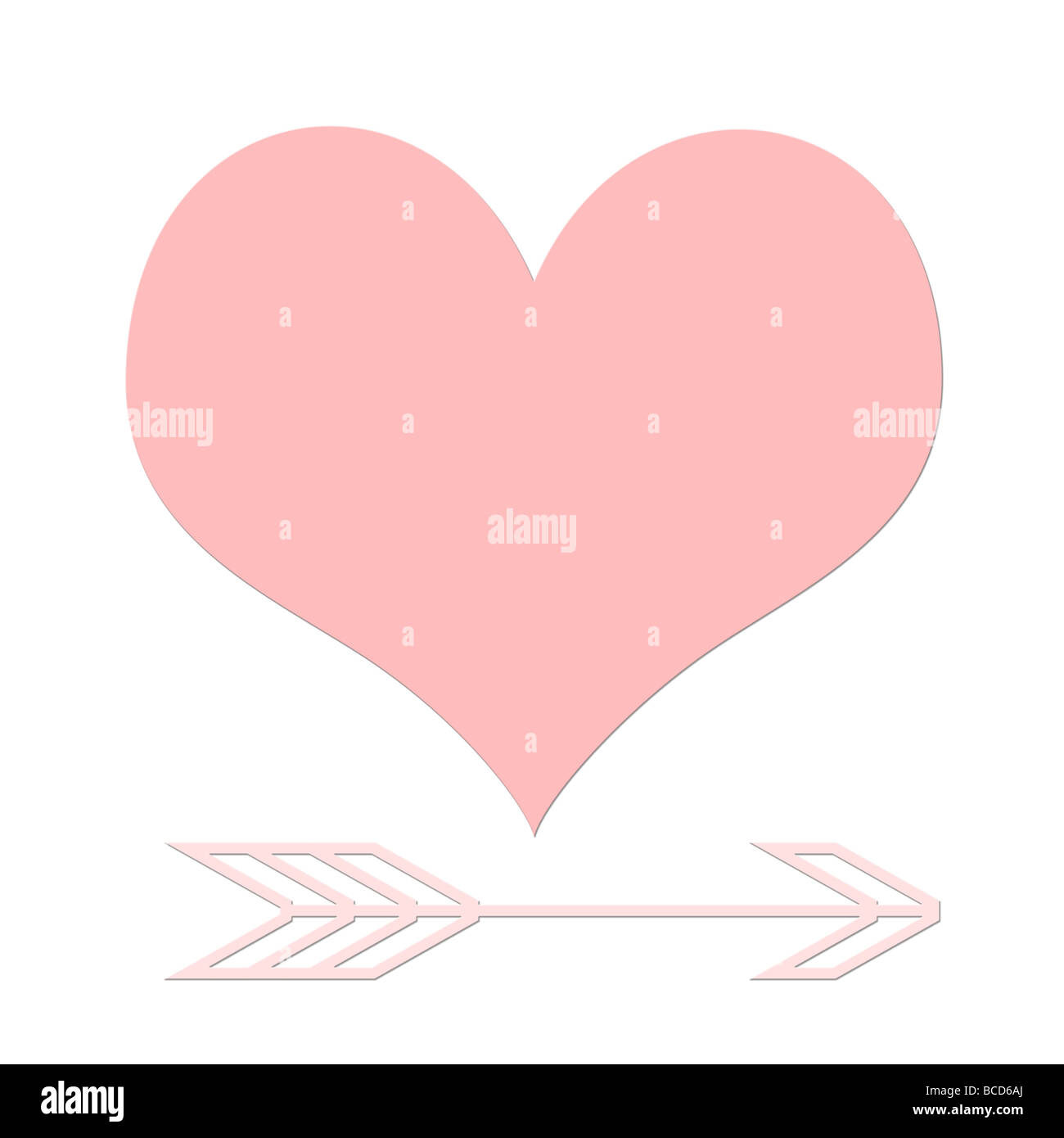 Rosa Liebe Herz und Amors Pfeil isoliert auf weißem Hintergrund Stockfoto