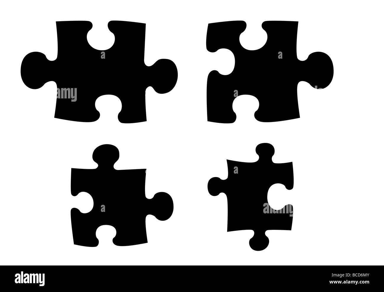 Schwarze Silhouette Puzzleteile isoliert auf weißem Hintergrund Stockfoto